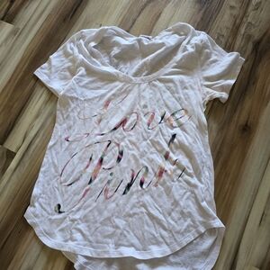 PINK Victoria's Secret White Scoop Tee with Multicolor 'Love Pink' Script